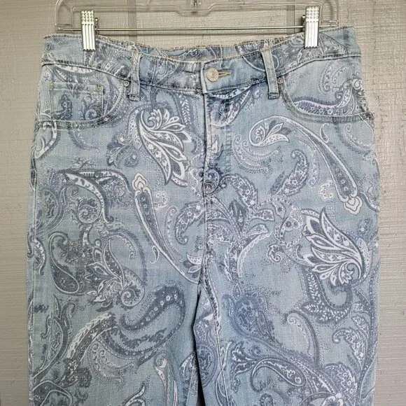 Chico's So Slimming Paisley-Print Girlfriend Slim Leg Ankle Jeans. Size … - Picture 5 of 11